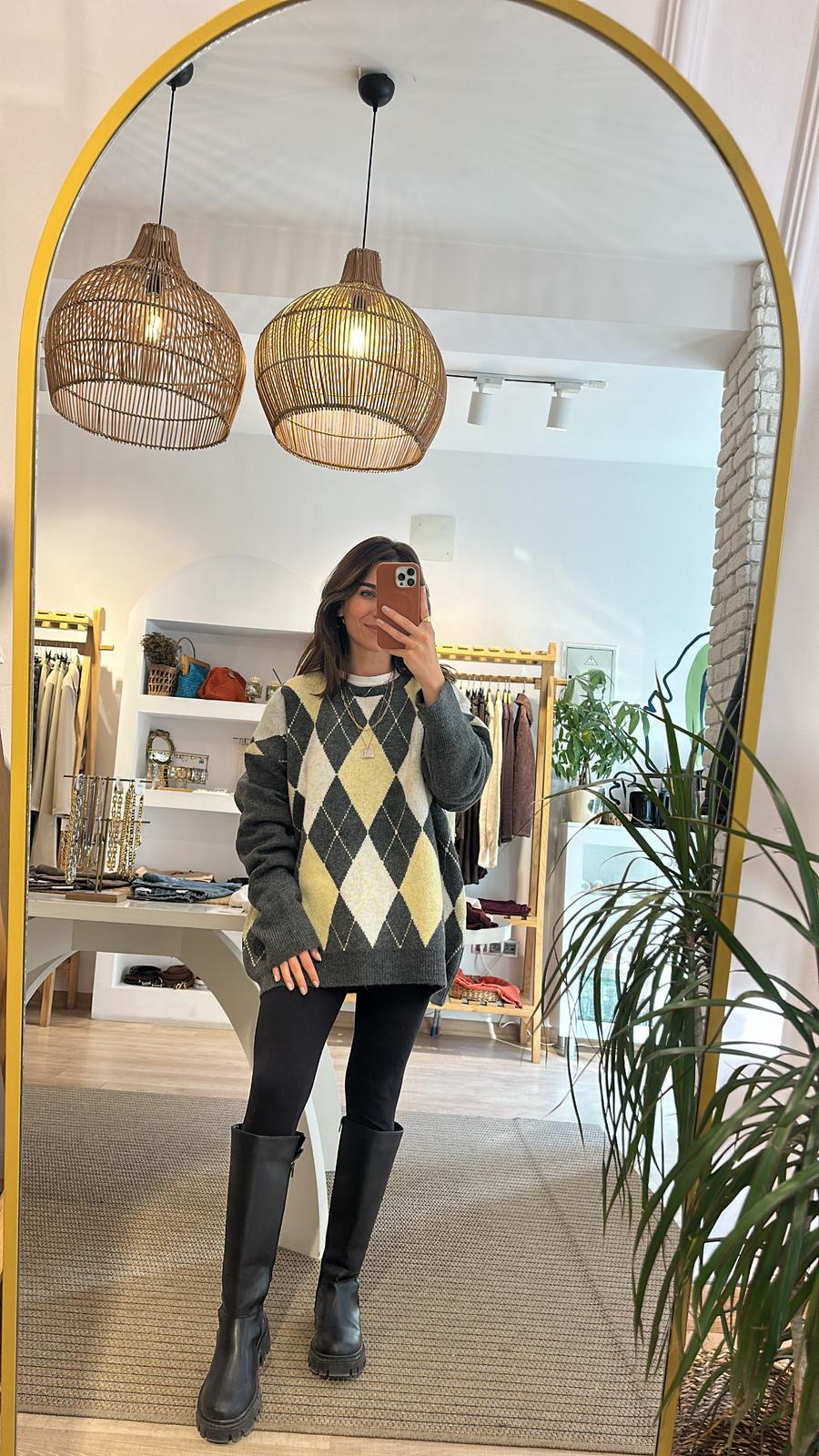 Baklava Desenli Oversize Kazak