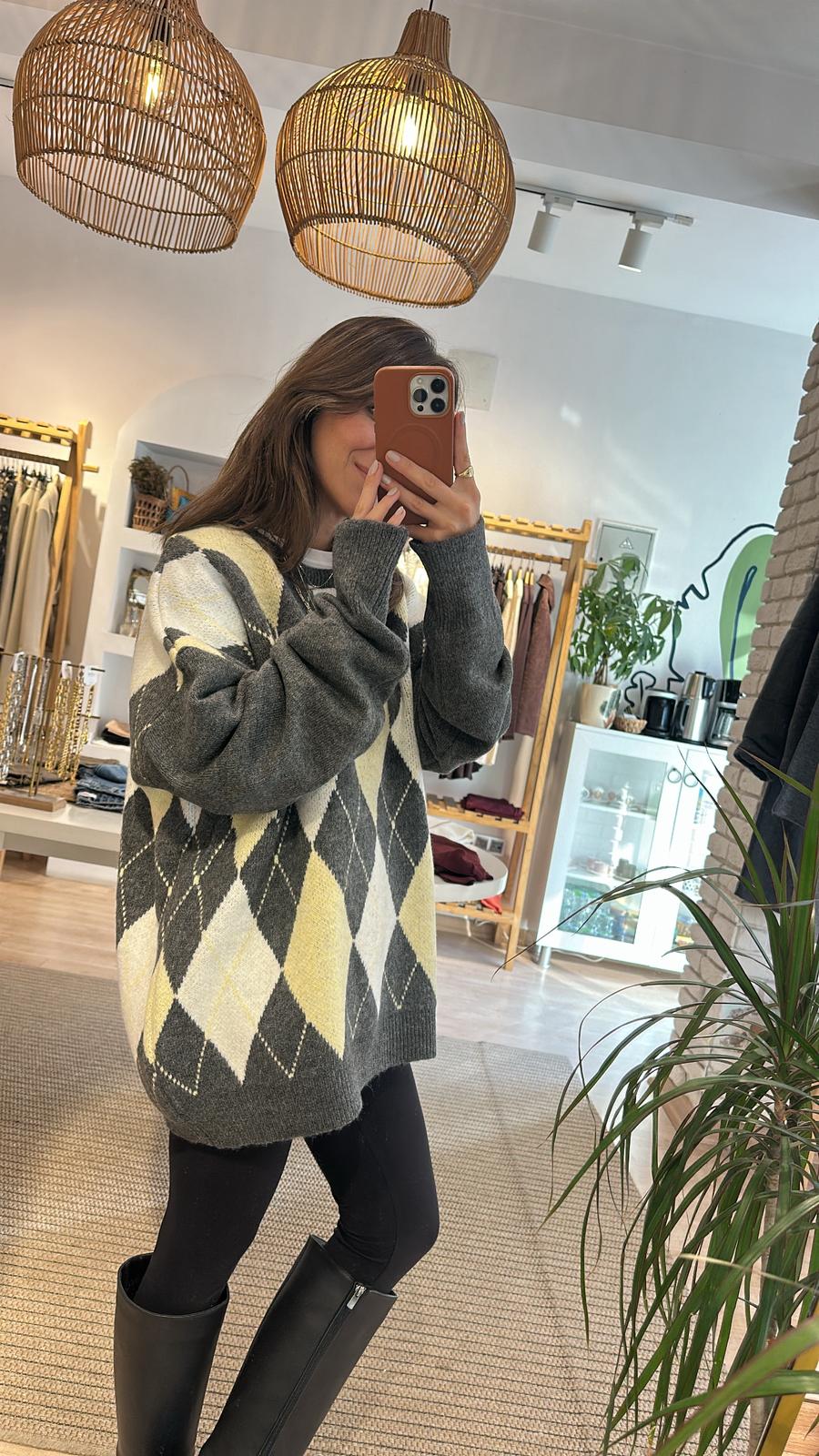 Baklava Desenli Oversize Kazak