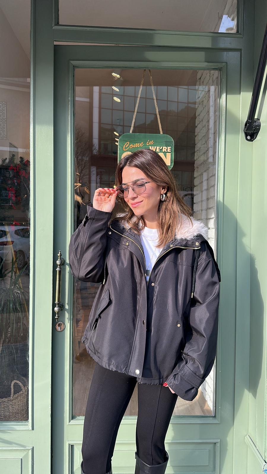 Kürk Kapşonlu Mont