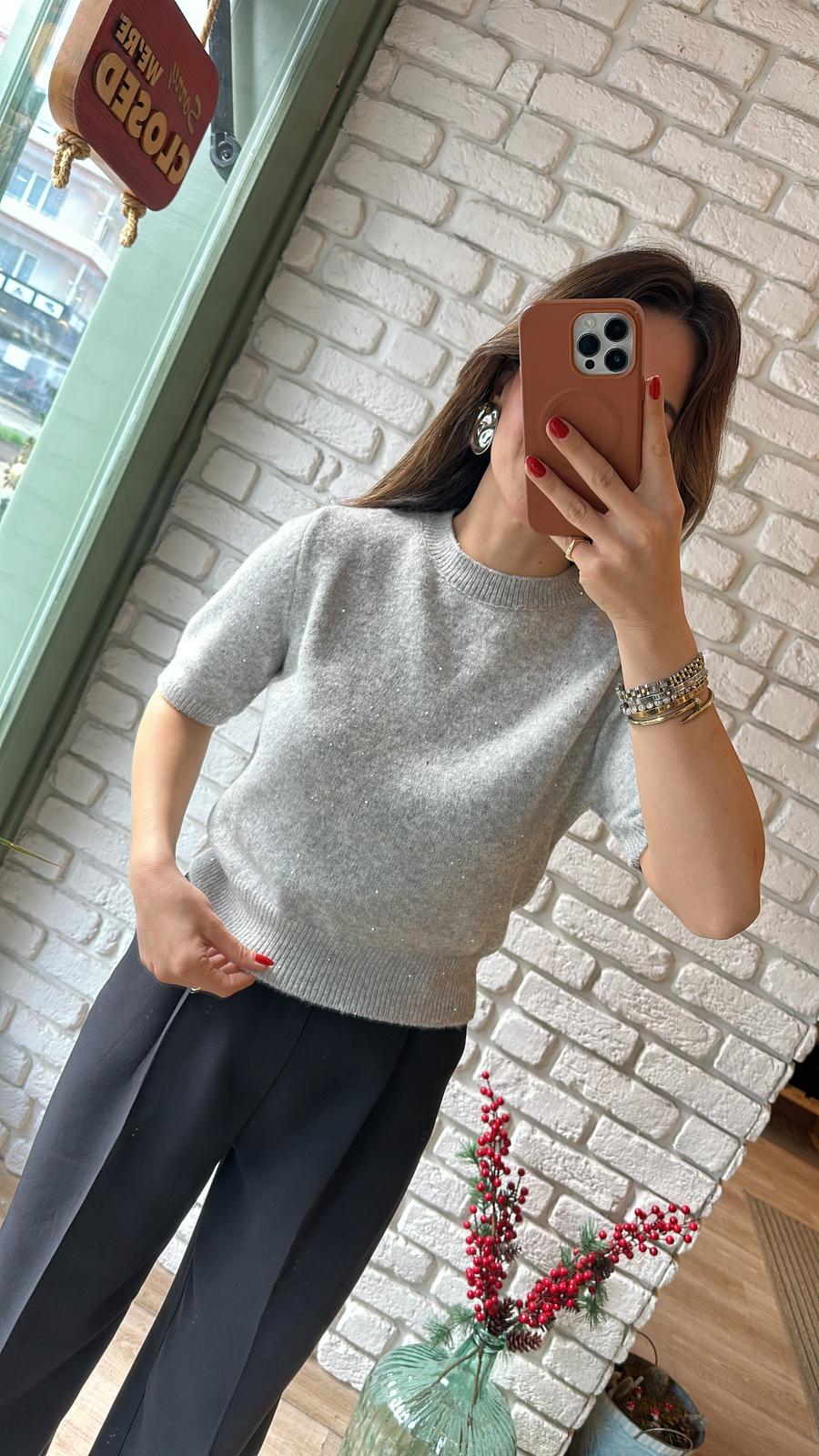 Kısa Kol Işıltılı Triko