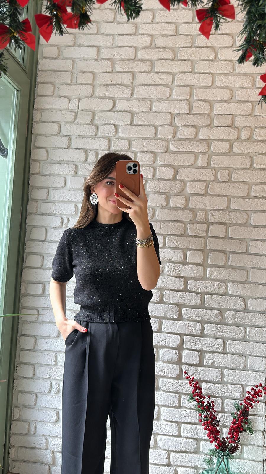 Kısa Kol Işıltılı Triko