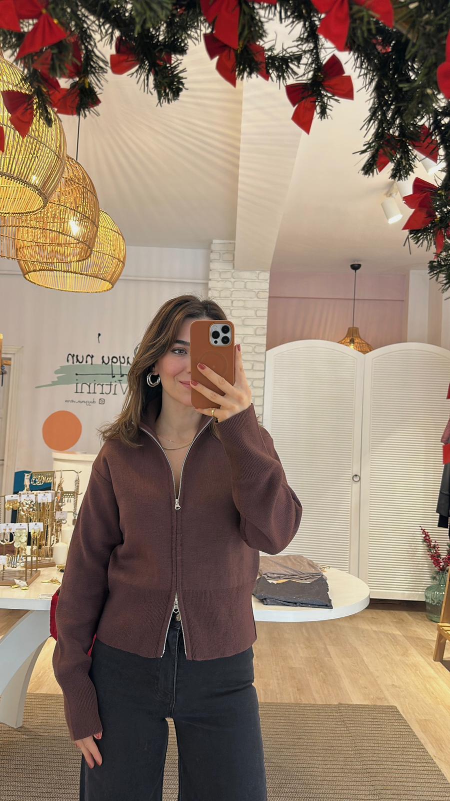 Çift Fermuarlı Triko Hırka