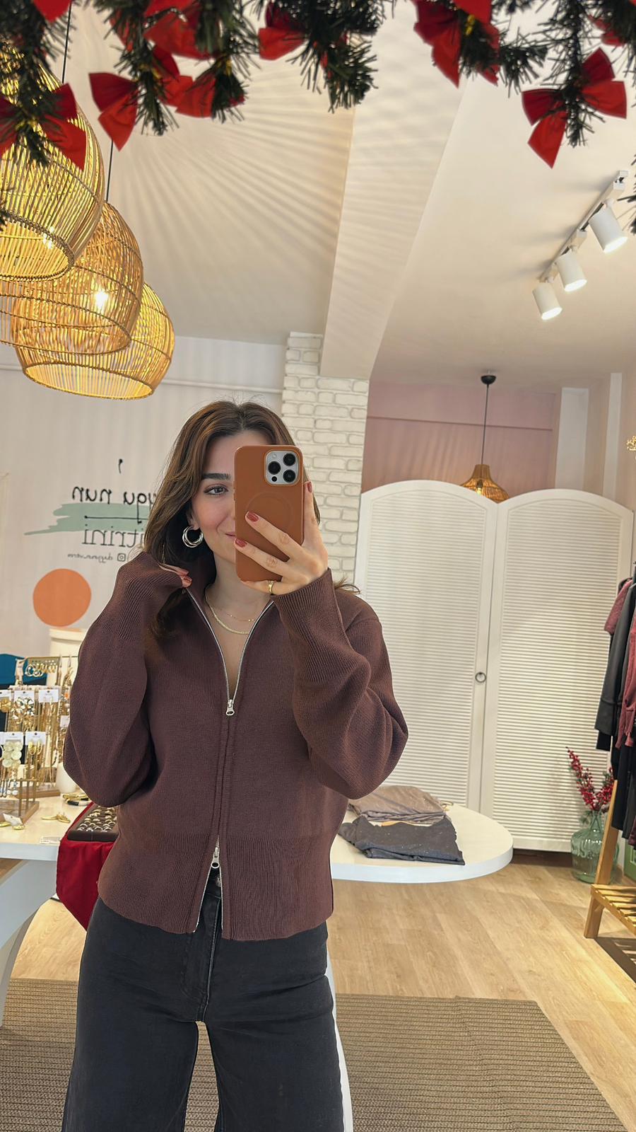 Çift Fermuarlı Triko Hırka