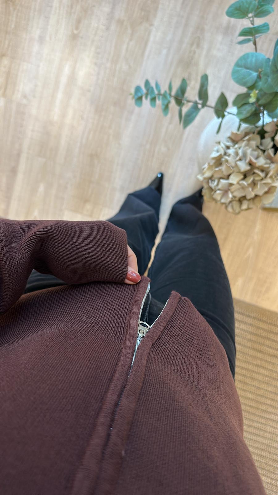 Çift Fermuarlı Triko Hırka