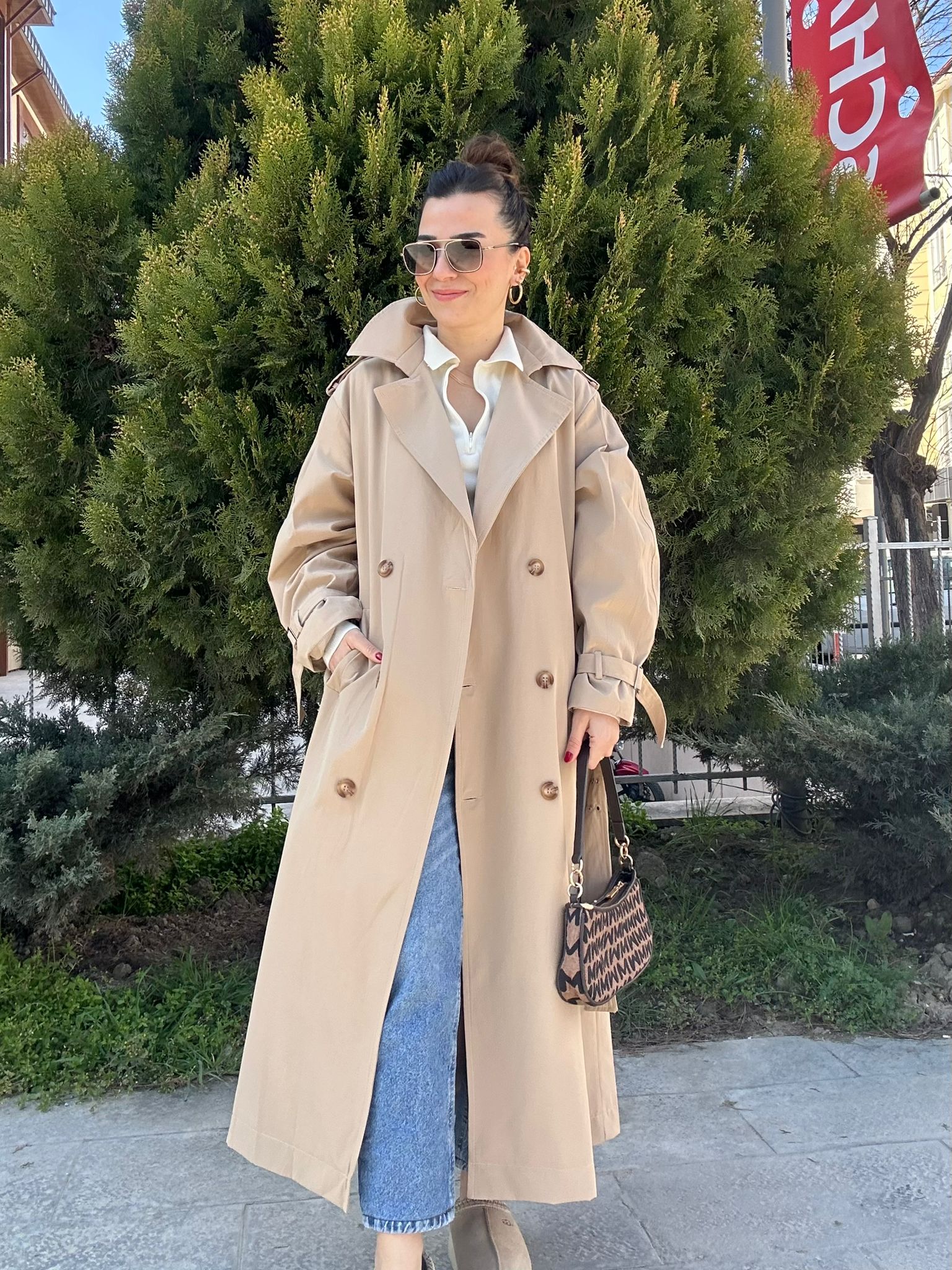 Uzun Çift Kemerli Trenç