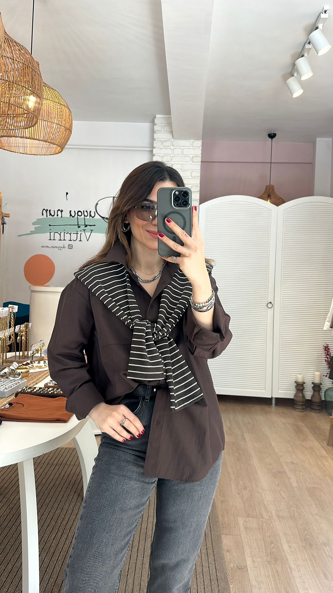 Triko Detaylı Poplin Gömlek