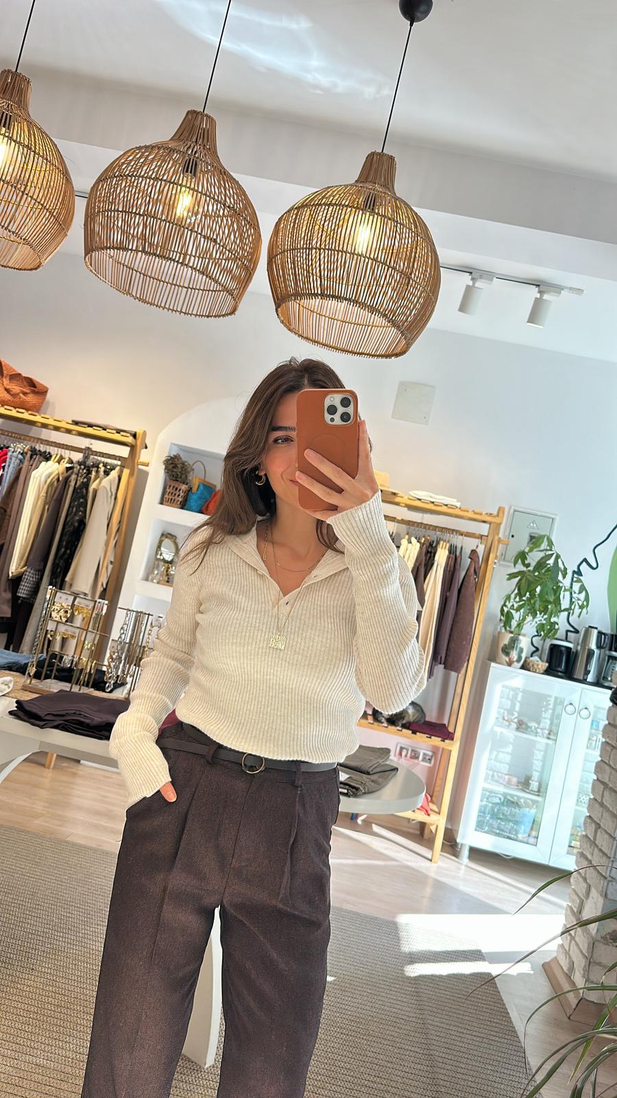 Düğmeli Triko Bluz