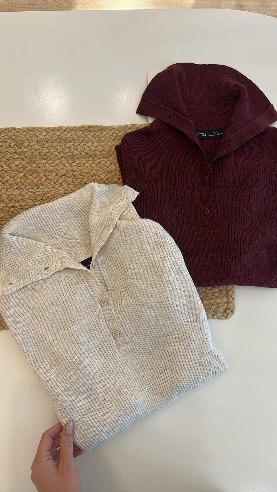 Düğmeli Triko Bluz